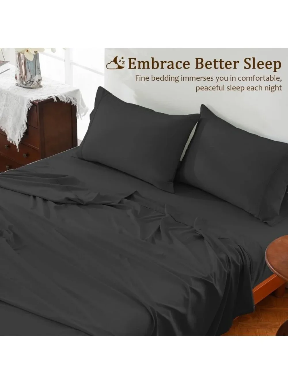Luxury Queen Sheet Set - 4 Pieces Soft Microfiber, Deep Pocket, Easy Care, Dark